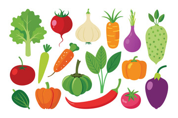 Set of Vegetables Vector Art Illustration Isolated on White Background.