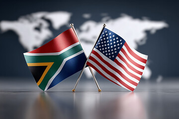 Flags of South Africa and United States symbolizing relations, partnerships and international relations
