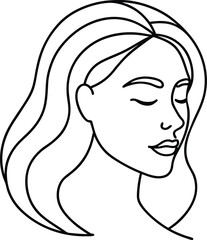 Modern line art face drawing with dark pastel colors, Contemporary female face, Hand drawn outline trendy illustration, Continuous line, minimalistic concept