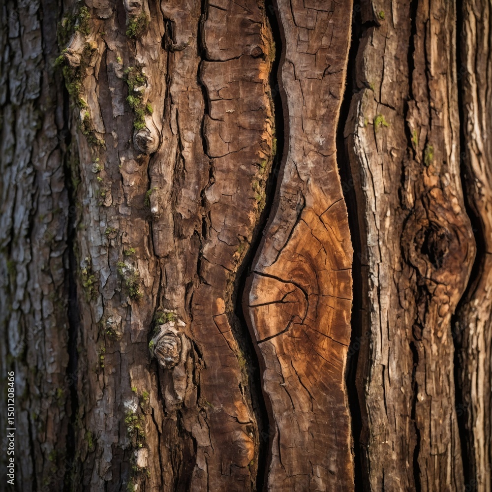 Poster The rough, furrowed bark of an old tree with intricate patterns and textures