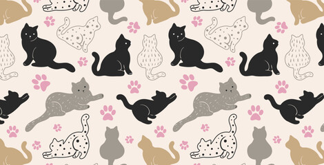 Cute cat themed wallpaper, pattern, fabric
