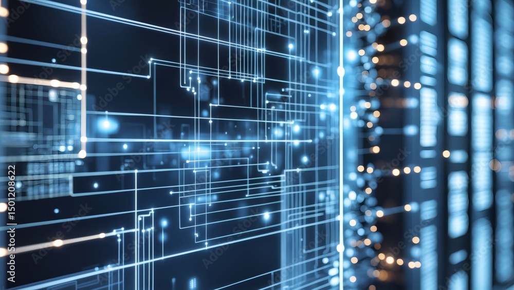 Aufkleber Digital grid image with glowing lines, representing a network and circuit board