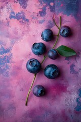 Fresh blueberries on artistic pink background – ideal for healthy food promotions, summer recipes, and fruit-themed design projects