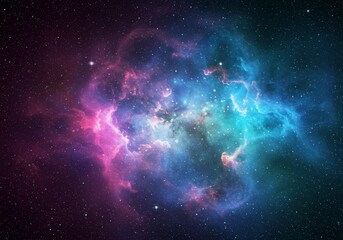 Cosmic Nebula Illustration with Blue Pink and Purple Stars in Space Background