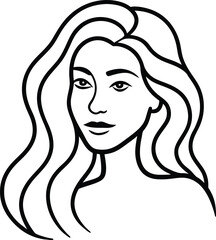 Modern line art face drawing with dark pastel colors, Contemporary female face, Hand drawn outline trendy illustration, Continuous line, minimalistic concept