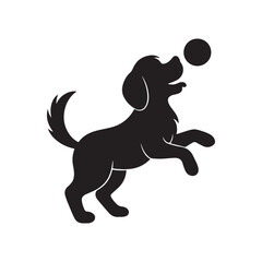 a vector silhouette of a cute dog playing with ball.