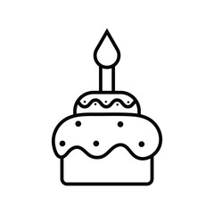 black outline vector of a birthday cake with candle on white background.eps