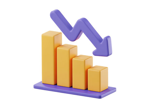 3d render of a decreasing bar chart depicting financial downturn and losses