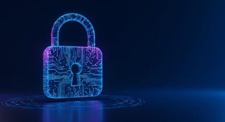 Digital Security Concept Glowing Blue Lock Illustration in Dark Background