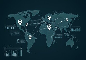 Digital World Map Illustration Showing Network Data Connectivity And Global Communication