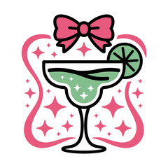 Cute Cocktail Glass with Bow and Sparkles Illustration