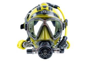 Yellow diver helmet gear isolated on transparent background