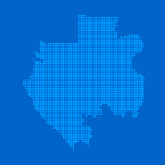 Blue halftone dot outline map background of Gabon