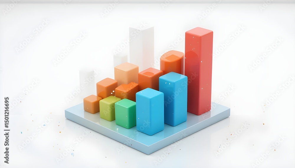 Poster dynamic 3d bar chart icon: colorful financial growth and data visualization