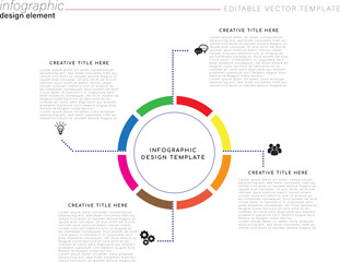  Circular Infographic Template with Central Circle Divided Dotted Line Separating Text Boxes, Modern Design