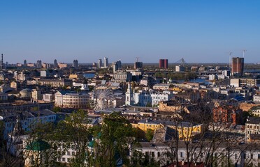 Kiev cityscape with the Dnieper river and bridges
