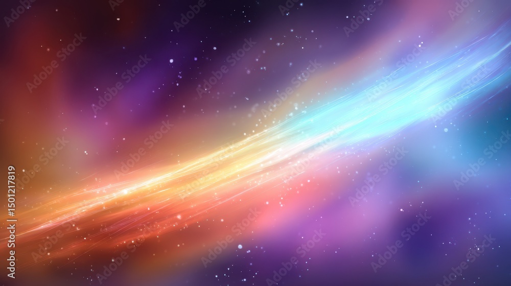 Poster abstract background with glowing comet trail crossing a deep space sky, vibrant particles, motion bl