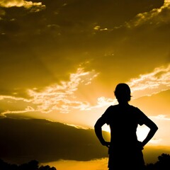 silhouette of a man meditating on the sunset