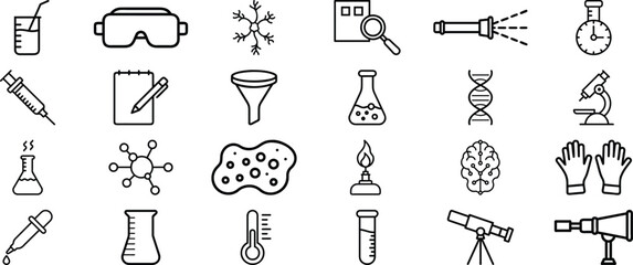 Science icons set on white background. Vector elements.