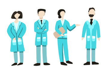 Vector isolated illustration of a set of doctors on a white background. Doctor's Day. Medical clinic staff.