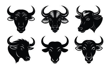 Black buffalo head set on white background