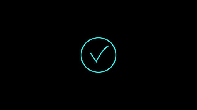 Glowing neon line check icon set animation 4k video and black background.
