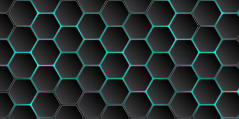 Abstract Minimalistic Dark Sci-Fi Hexagon Background. Black and Blue Hexagonal Geometric design. Vector. Hexagon.