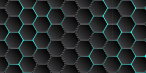 Abstract Minimalistic Dark Sci-Fi Hexagon Background. Black and Blue Hexagonal Geometric design. Vector. Hexagon.