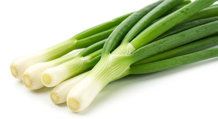 Obraz premium Fresh Green Onions on White Background a Photo of Healthy Vegetables