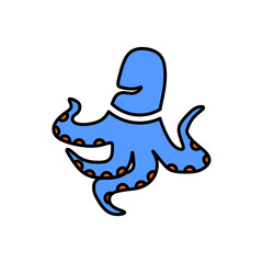 Octopus doodle icon vector in lineal color style. Ideal for marine themes, sea life, kids illustrations, and educational design. Editable EPS format.