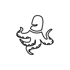 Octopus doodle icon vector in outline style. Ideal for marine themes, sea life, kids illustrations, and educational design. Editable EPS format.