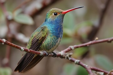 Obraz premium Exotic broad billed hummingbird with varied backdrops 