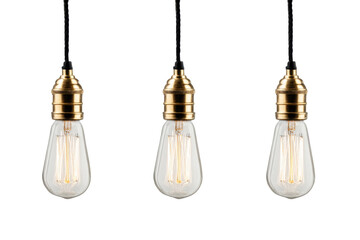 Row of vintage lightbulbs isolated on transparent background