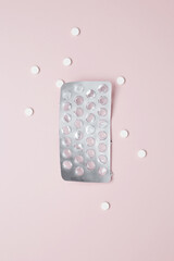 Concept of medicine, healthcare, and pharmaceutical industry. Blister of tablets with pills