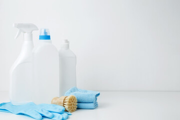 Cleaning supplies branding mockup, ready for a productive and satisfying spring refresh. Household cleaning and hygiene concept