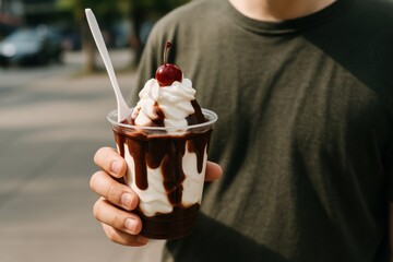 Delicious chocolate sundae treat.