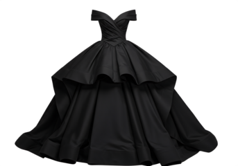 Elegant black evening gown with off shoulder design Isolated on transparent background