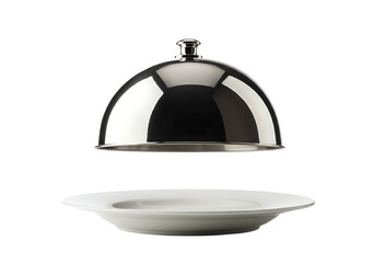 Obraz premium Elegant silver cloche and white plate Isolated on transparent background for culinary presentations