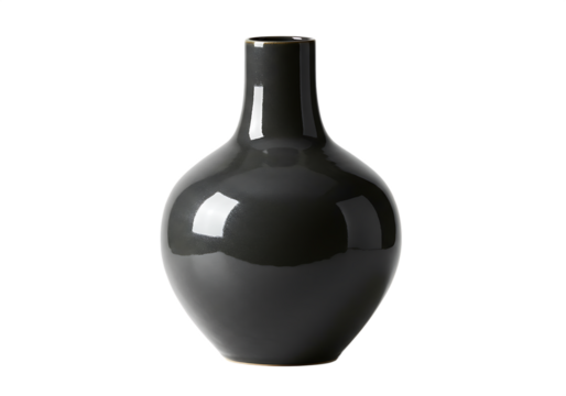 Elegant charcoal gray ceramic vase Isolated on transparent background in studio shot photography