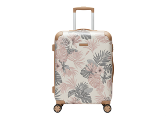 Stylish floral suitcase featuring tropical leaves and flowers ideal for travel and vacation Isolated on transparent background