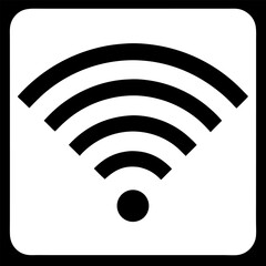 Simple icon of a wireless network signal in black and white square frame