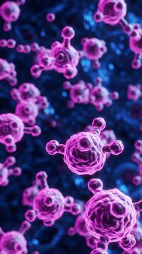 Molecules of candida auris fungal infection on black background.Neon art.