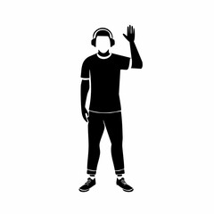 Obraz premium Streamer Waving at Camera Silhouette — Flat 2D Minimalist Vector