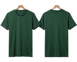 Green color T-shirts front and back view, used as ass color design template isolated on white background