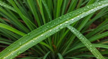 Fototapeta premium Green grass blade with water drops