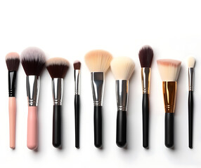 Set of side by side variety Makeup brush , on a white background