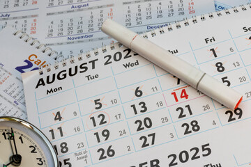 August 2025 month calendar with marked and circled dates