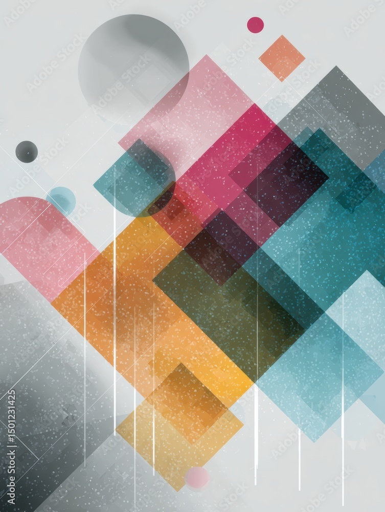 Poster geometric pattern featuring overlapping transparent stickers in a modern design with a clean layout