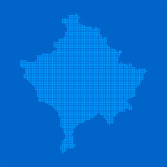 Blue halftone dot outline map background of Kosovo