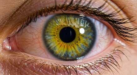 Fototapeta premium Close-up of a Human Eye with Green and Yellow Iris